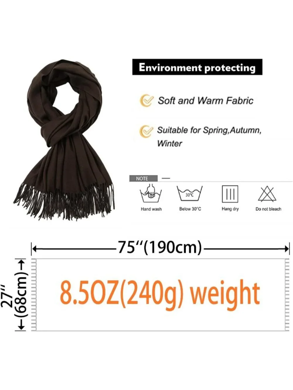 Women's Caramel Wedding Bridal Scarf Pashmina Shawls Long Large Scarves